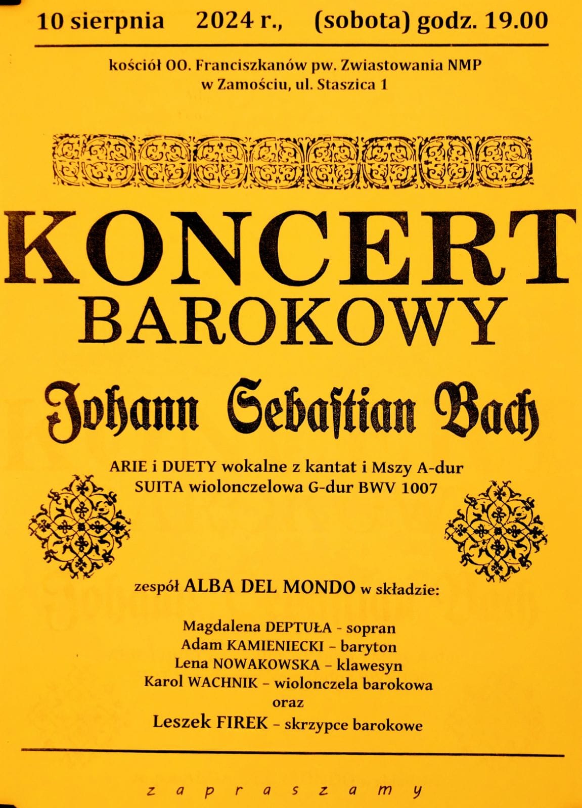 Zaproszenie na Koncert Barokowy – Johann Sebastian Bach